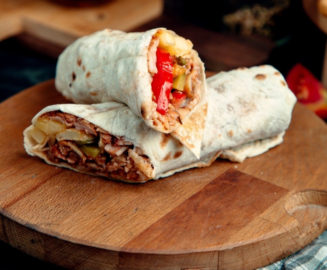 Loaded burrito wrapped and ready to serve